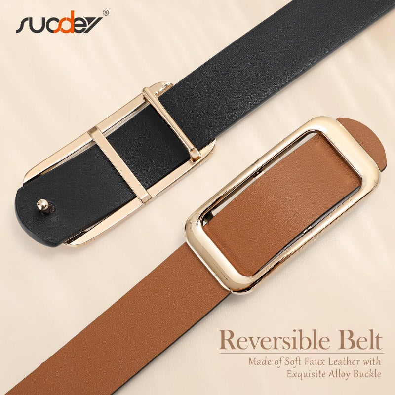 SUOSDEY Women Reversible Leather Belts for Jeans Pants Dresses Ladies Fashion Belts with Gold Buckle,Width 0.9" - Image 5