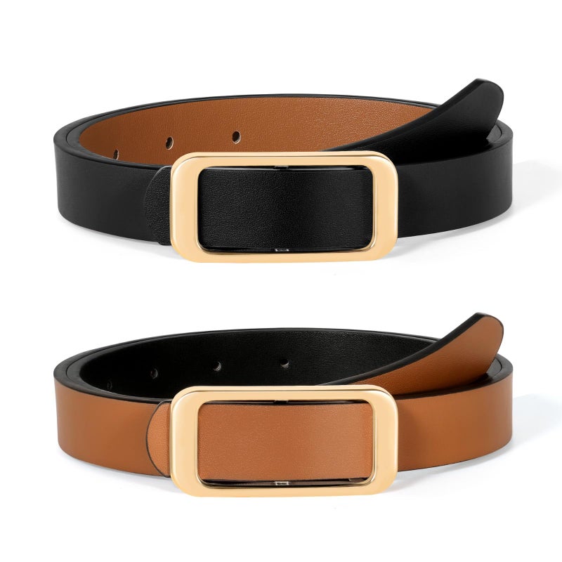 SUOSDEY Women Reversible Leather Belts for Jeans Pants Dresses Ladies Fashion Belts with Gold Buckle,Width 0.9" - Image 1