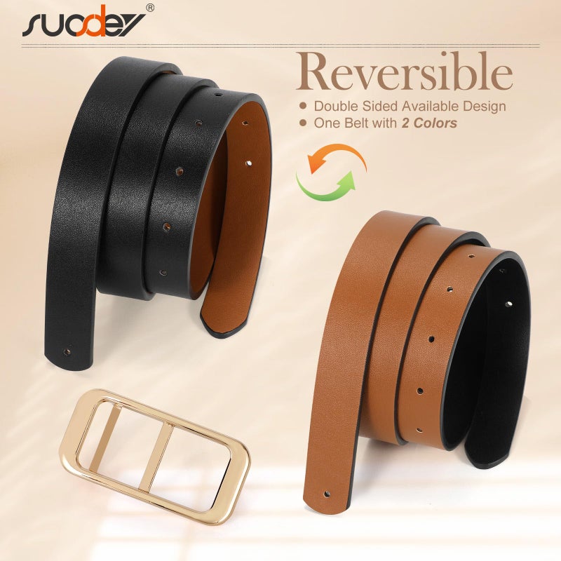 SUOSDEY Women Reversible Leather Belts for Jeans Pants Dresses Ladies Fashion Belts with Gold Buckle,Width 0.9" - Image 4