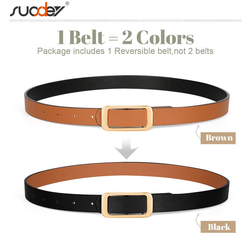 SUOSDEY Women Reversible Leather Belts for Jeans Pants Dresses Ladies Fashion Belts with Gold Buckle,Width 0.9" - Image 3