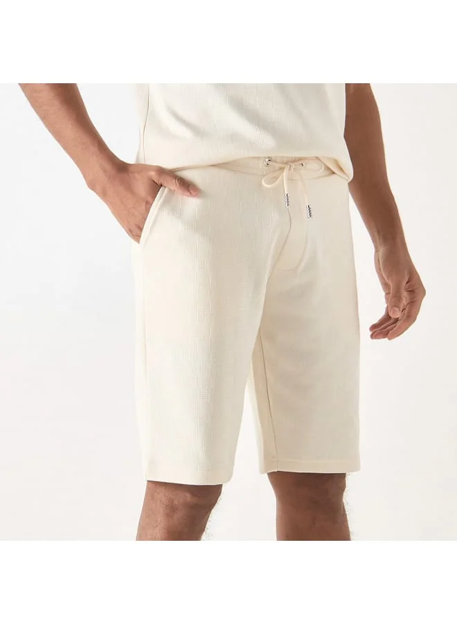 Iconic Iconic Jacquard Textured Shorts with Drawstring Closure