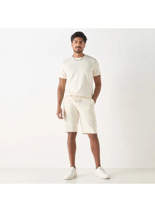 Iconic Iconic Jacquard Textured Shorts with Drawstring Closure