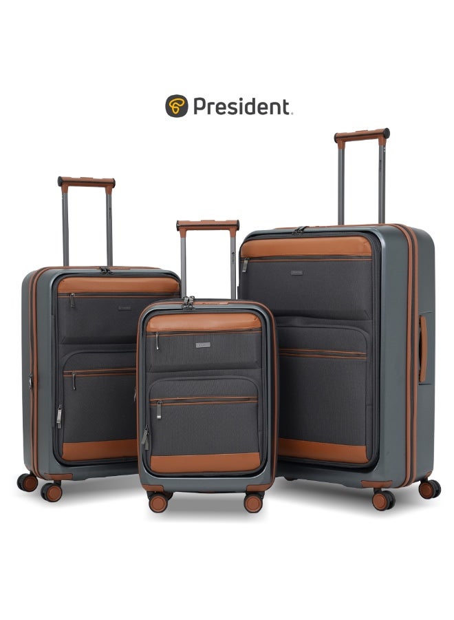 President The President Luggage Set Of 3 - Polycarbonate Material | Unisex | Money Moves, Grey - Image 1
