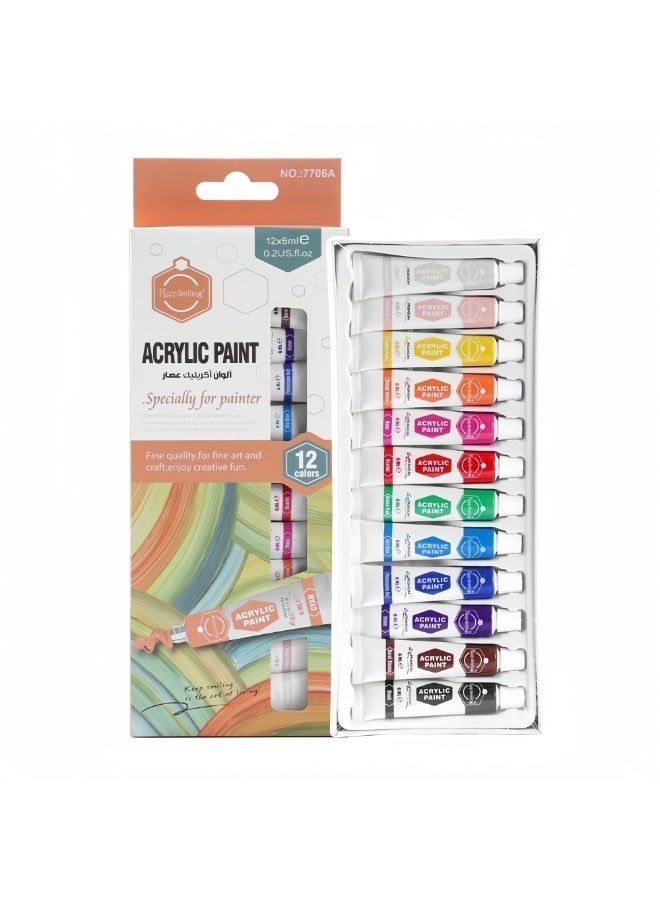 Keep Smiling Acrylic Paint Set – 12 Colors × 6ml – Fine Quality for Art & Craft - Image 2