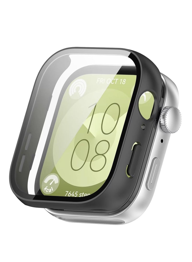 Cover for Huawei Watch Fit 3, PC + Tempered Screen Protector, All-Inclusive Protection, Shock Resistant, Case for Huawei Watch Fit 3 Smartwatch.Satin Black