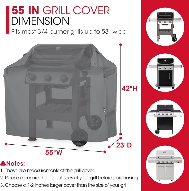 Unicook 55 Inch Grill Cover for Outdoor Grill, Heavy Duty Waterproof Gas BBQ Cover, Outside 3-4 Burner Barbecue Covering for Weber, Char-Broil, Nexgrill, All Weather Resistant, Grey - Image 2
