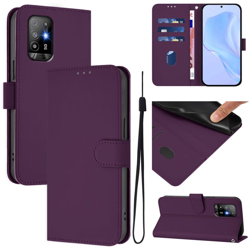 BURAQ Case Cover For OPPO A94 5G Global Skin Feel Solid Color Leather Phone Case with Lanyard(Violet) - Image 1