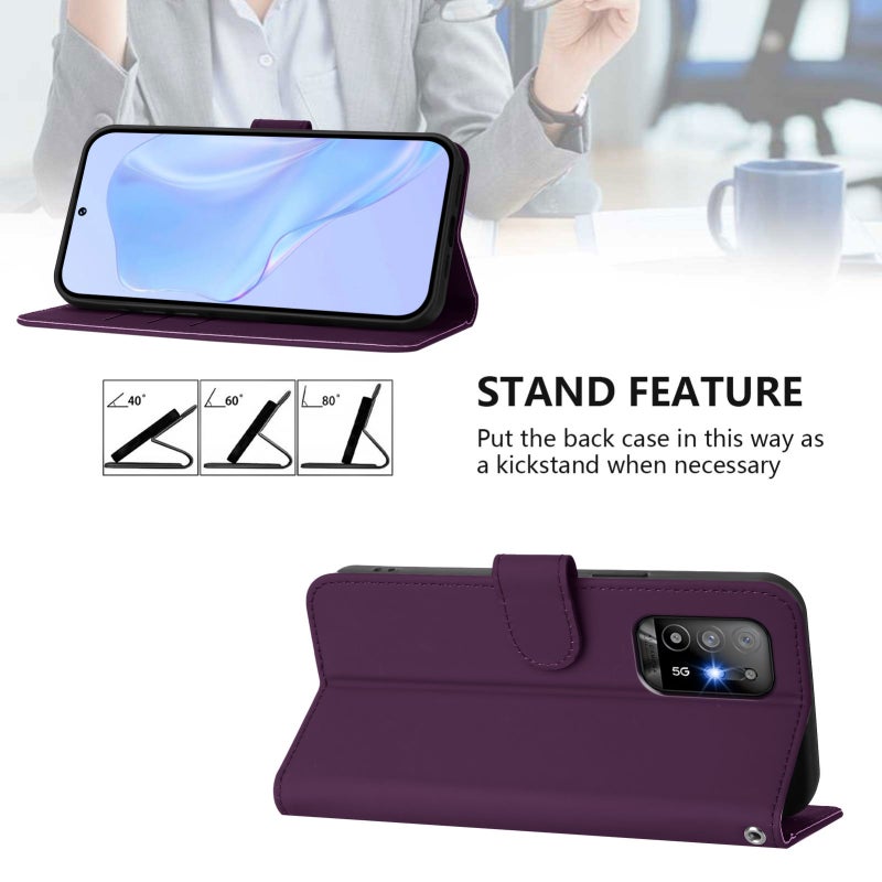 BURAQ Case Cover For OPPO A94 5G Global Skin Feel Solid Color Leather Phone Case with Lanyard(Violet) - Image 3