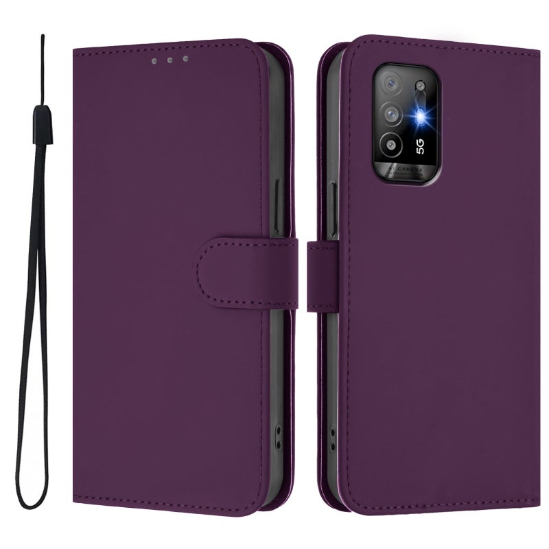 BURAQ Case Cover For OPPO A94 5G Global Skin Feel Solid Color Leather Phone Case with Lanyard(Violet) - Image 2