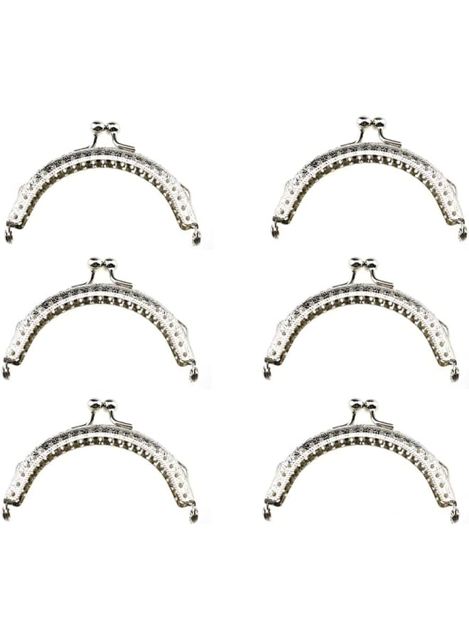 Purse Round Bag Kiss Clasp Frame Lock 8.5cm Diameter Rectangle Clutch Metal Vintage Latch Clip Smooth Open Close Sturdy No Scratch Loose Gap for DIY Crochet Fabric Coin Leather Bag 6pcs Silver - Image 1