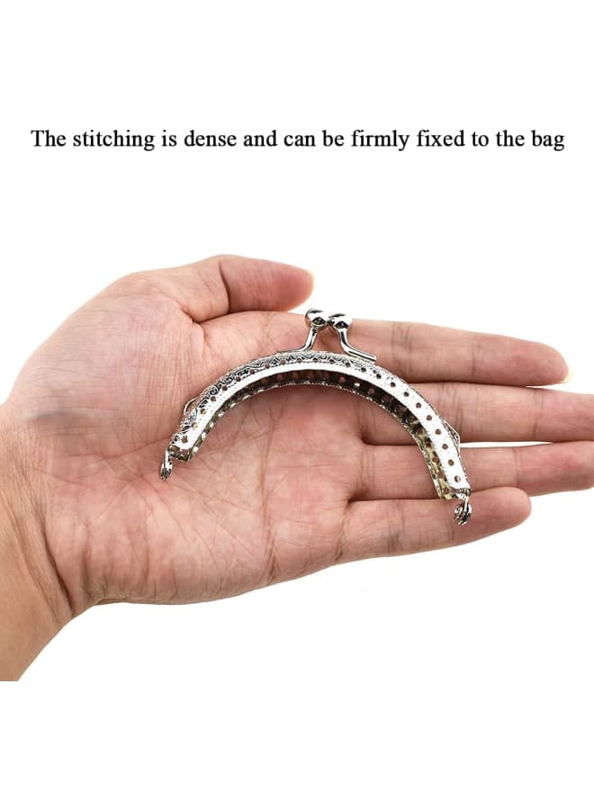 Purse Round Bag Kiss Clasp Frame Lock 8.5cm Diameter Rectangle Clutch Metal Vintage Latch Clip Smooth Open Close Sturdy No Scratch Loose Gap for DIY Crochet Fabric Coin Leather Bag 6pcs Silver - Image 5