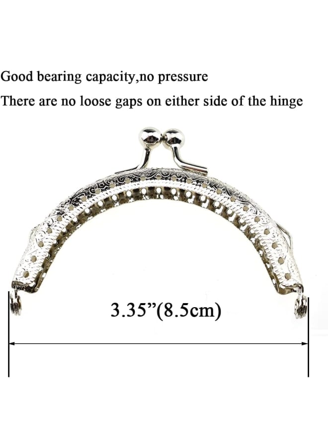 Purse Round Bag Kiss Clasp Frame Lock 8.5cm Diameter Rectangle Clutch Metal Vintage Latch Clip Smooth Open Close Sturdy No Scratch Loose Gap for DIY Crochet Fabric Coin Leather Bag 6pcs Silver - Image 2