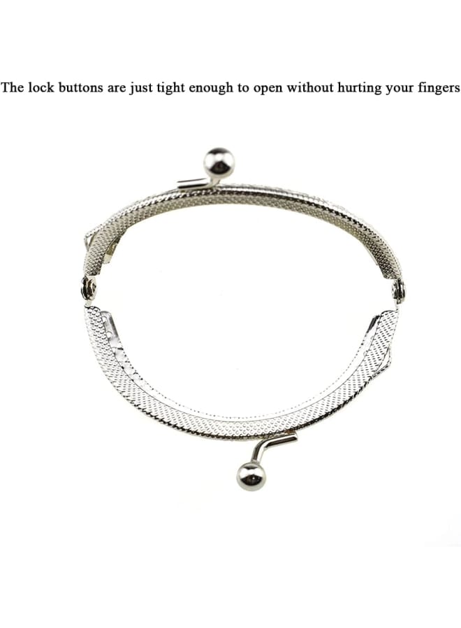 Purse Round Bag Kiss Clasp Frame Lock 8.5cm Diameter Rectangle Clutch Metal Vintage Latch Clip Smooth Open Close Sturdy No Scratch Loose Gap for DIY Crochet Fabric Coin Leather Bag 6pcs Silver - Image 3