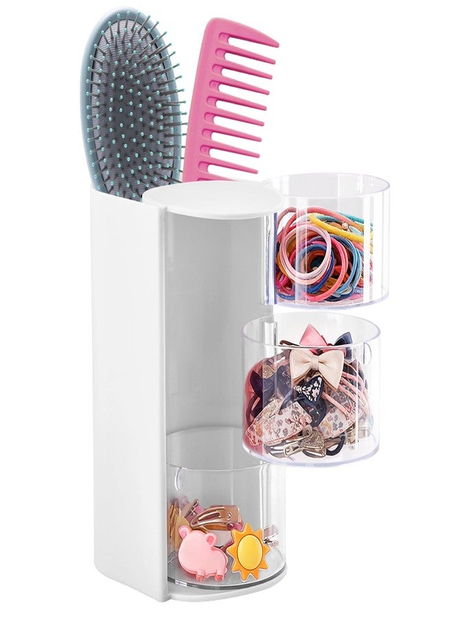 WeiLingBo 3-Layer Hair Accessories Organizer with Hair Brush Holder,Rotatable Makeup Brush Holder for Necklaces,Earring, Bracelet,Ring,Desktop Organizer Case for Cotton Swab(White) - Image 1