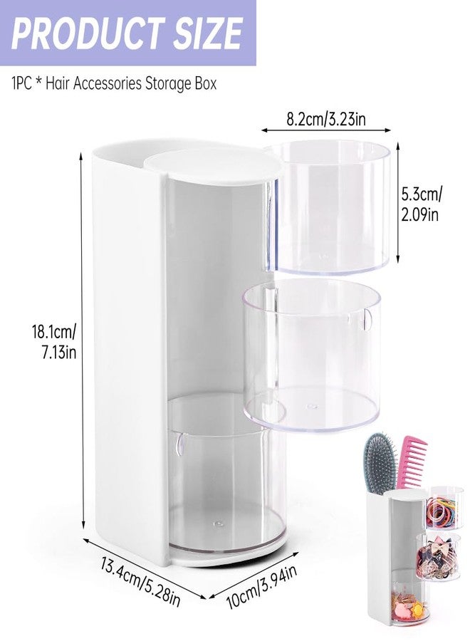 WeiLingBo 3-Layer Hair Accessories Organizer with Hair Brush Holder,Rotatable Makeup Brush Holder for Necklaces,Earring, Bracelet,Ring,Desktop Organizer Case for Cotton Swab(White) - Image 2