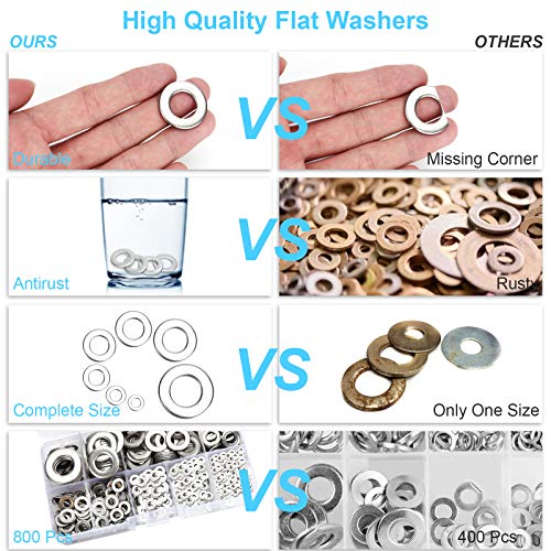 YLYL 800 Pcs 304 Stainless Steel Flat Washers for Screws Bolts, Fender Washers Assortment Set, Assorted Hardware Lock Metal Washers Kit (9 Sizes-M2 M2.5 M3 M4 M5 M6 M8 M10 M12) for Home, Factories etc YLYL - Image 3