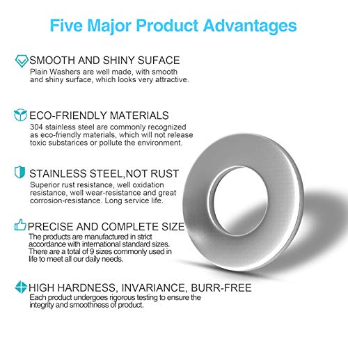 YLYL 800 Pcs 304 Stainless Steel Flat Washers for Screws Bolts, Fender Washers Assortment Set, Assorted Hardware Lock Metal Washers Kit (9 Sizes-M2 M2.5 M3 M4 M5 M6 M8 M10 M12) for Home, Factories etc YLYL - Image 4