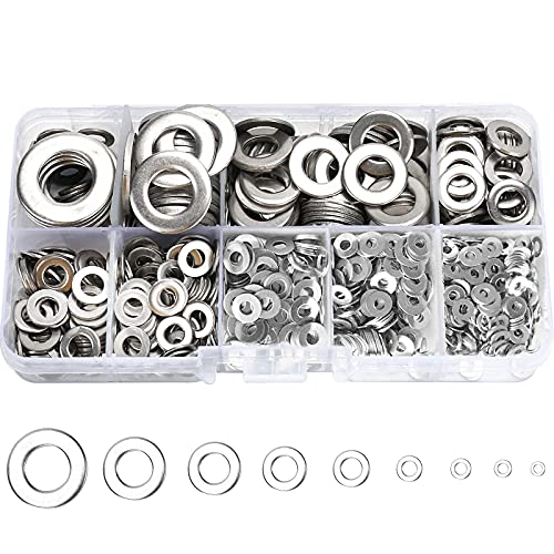 YLYL 800 Pcs 304 Stainless Steel Flat Washers for Screws Bolts, Fender Washers Assortment Set, Assorted Hardware Lock Metal Washers Kit (9 Sizes-M2 M2.5 M3 M4 M5 M6 M8 M10 M12) for Home, Factories etc YLYL - Image 1