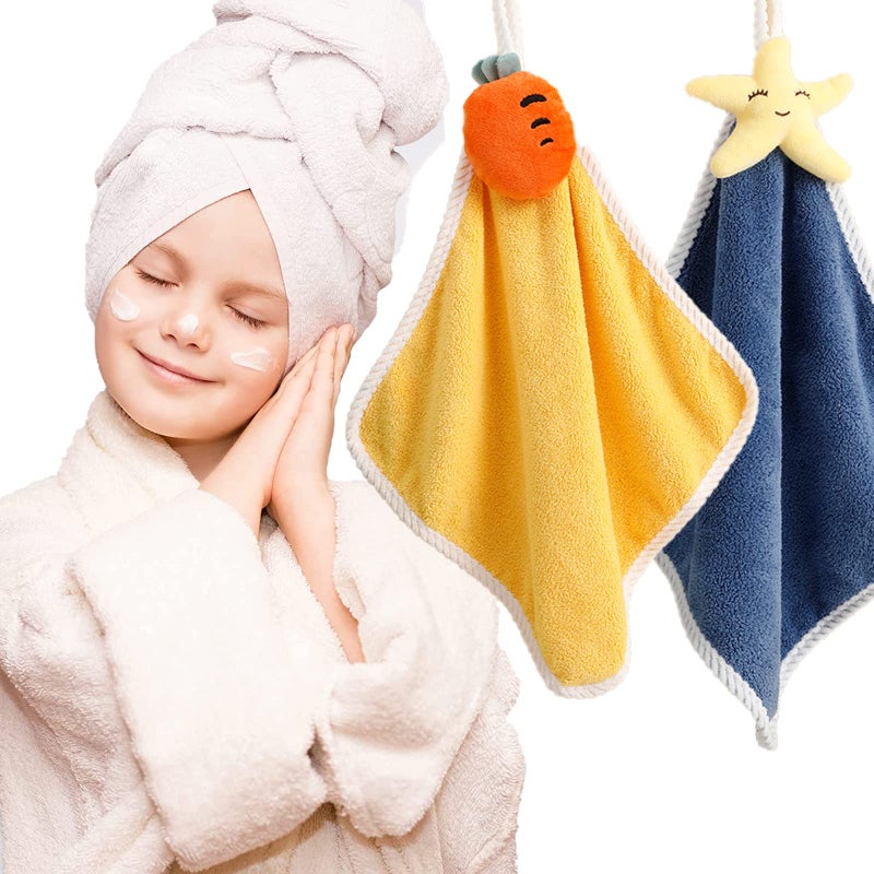 4 Pack Cute Kids Hand Towels with Hanging Loop, Plush Absorbent Toddler Animals Hand Towels Washcloth for Bathroom Kitchen Bedroom Fast Drying - Image 4