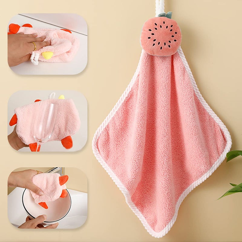 4 Pack Cute Kids Hand Towels with Hanging Loop, Plush Absorbent Toddler Animals Hand Towels Washcloth for Bathroom Kitchen Bedroom Fast Drying - Image 2