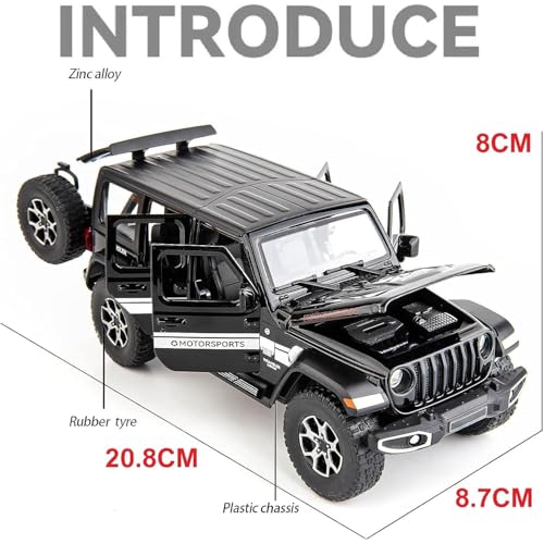 DEZICON Rubicon Wrangler Toy Car for Kids Collection 1:24 Scale Diecast Metal Model Car with Light Sound Pull Back Openable Door - Image 2