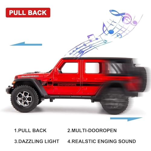 DEZICON Rubicon Wrangler Toy Car for Kids Collection 1:24 Scale Diecast Metal Model Car with Light Sound Pull Back Openable Door - Image 3
