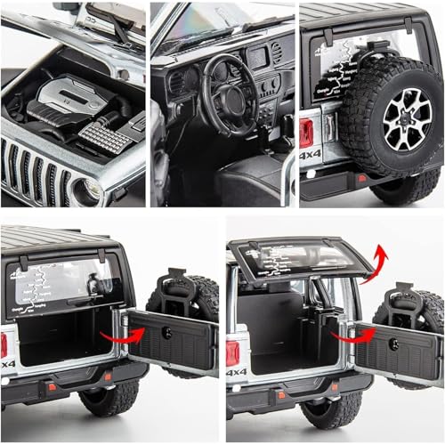 DEZICON Rubicon Wrangler Toy Car for Kids Collection 1:24 Scale Diecast Metal Model Car with Light Sound Pull Back Openable Door - Image 4