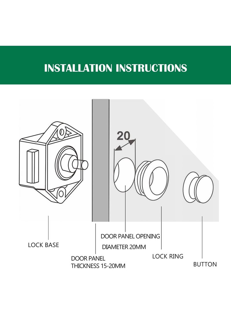 SYOSI - Keyless Push Cabinet Locks, 10 Packs Push Button Cabinet Knobs Keyless Push Button, Metal Push Button Cabinet Door Latch for RV Yachts Motorhome Camper Caravan - Image 1