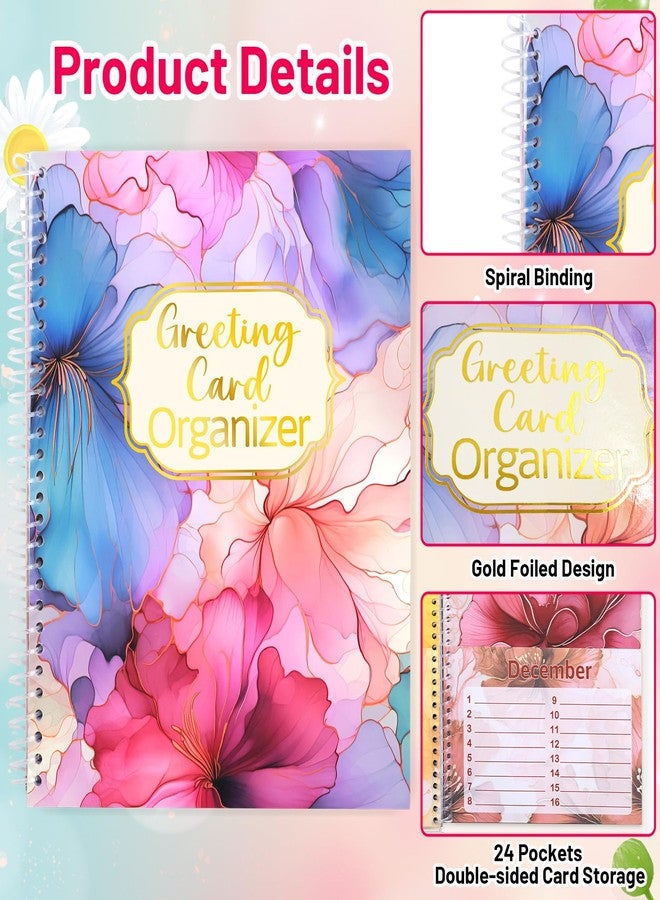 ceiba tree Floral Greeting Card Organizer Colorful Month by Month Card Keeper Book with 24 Pockets for Holiday Reminders Birthday Party Wedding - Image 3