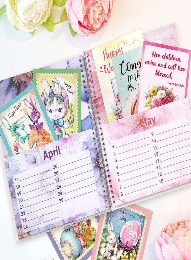 ceiba tree Floral Greeting Card Organizer Colorful Month by Month Card Keeper Book with 24 Pockets for Holiday Reminders Birthday Party Wedding - Image 4