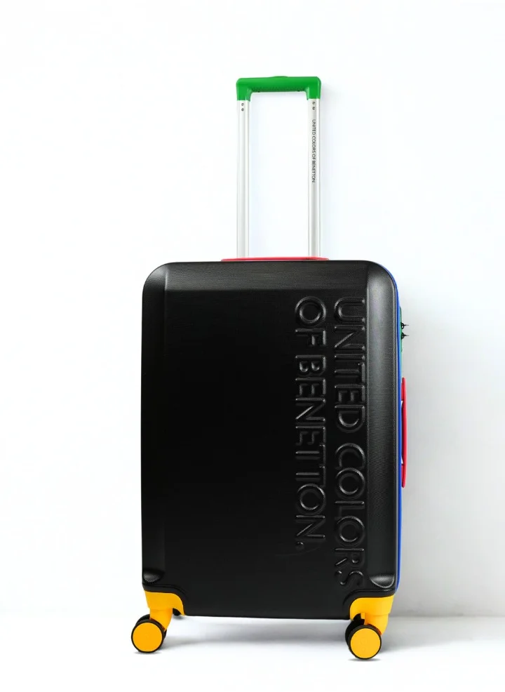 UNITED COLORS OF BENETTON BNTA-203X 24 Inch- Checked Luggage with TSA Lock| Material- Acrylonitrile Butadiene Styrene| Adjustable Trolley Handle | Smooth Dual Wheels 360degree rotate| BLACK