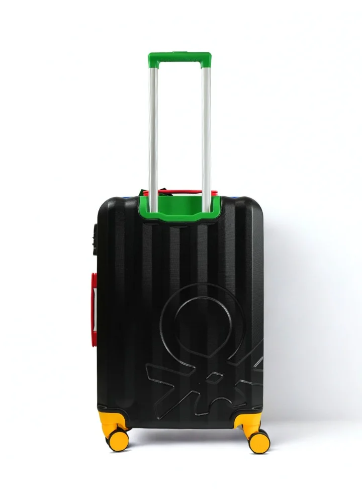 UNITED COLORS OF BENETTON BNTA-203X 24 Inch- Checked Luggage with TSA Lock| Material- Acrylonitrile Butadiene Styrene| Adjustable Trolley Handle | Smooth Dual Wheels 360degree rotate| BLACK
