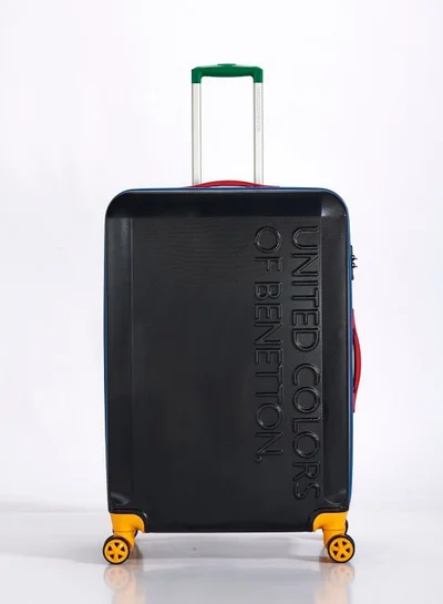 UNITED COLORS OF BENETTON BNTA-203X 24 Inch- Checked Luggage with TSA Lock| Material- Acrylonitrile Butadiene Styrene| Adjustable Trolley Handle | Smooth Dual Wheels 360degree rotate| BLACK