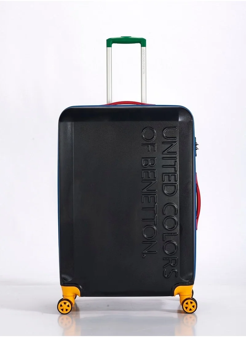 UNITED COLORS OF BENETTON BNTA-203X 24 Inch- Checked Luggage with TSA Lock| Material- Acrylonitrile Butadiene Styrene| Adjustable Trolley Handle | Smooth Dual Wheels 360degree rotate| BLACK