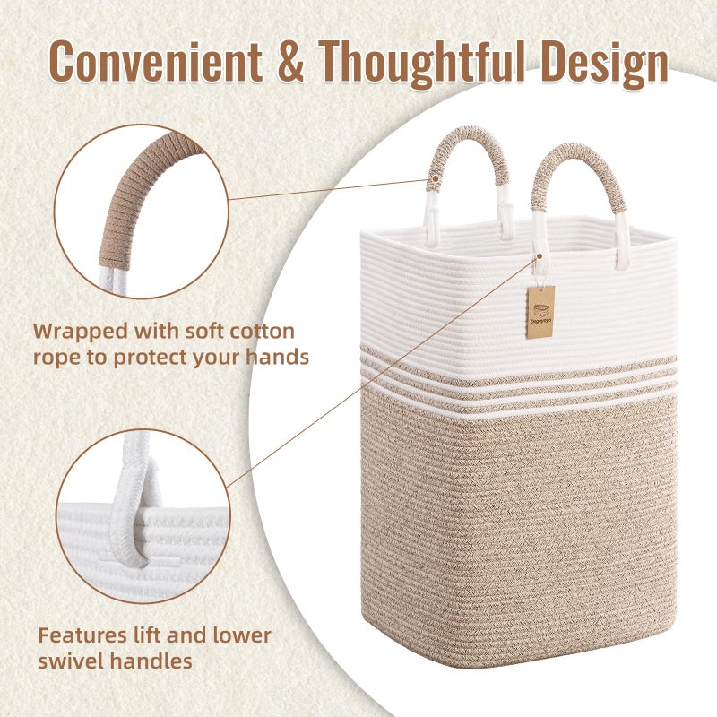Degeyoyo Laundry Basket Hamper,Blanket Storage,Dirty Clothes Hamper with Swivel Handles,Woven Cotton Rope Toy Baskets,Blanket Basket Living Room,Decorative Hampers for Nursery,Bedroom,White & Linen,60L - Image 2