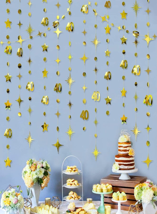 PinkBlume Gold 40th Birthday Number 40 Circle Dots Stars Metallic Hanging Bunting Banner for Women Men 40 Years - Image 4