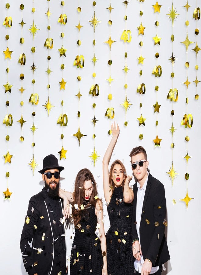PinkBlume Gold 40th Birthday Number 40 Circle Dots Stars Metallic Hanging Bunting Banner for Women Men 40 Years - Image 3