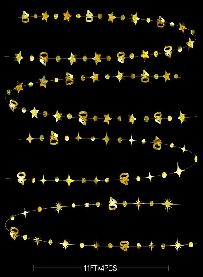 PinkBlume Gold 40th Birthday Number 40 Circle Dots Stars Metallic Hanging Bunting Banner for Women Men 40 Years - Image 2