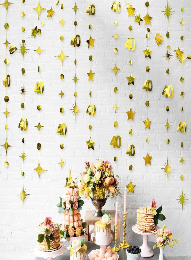 PinkBlume Gold 40th Birthday Number 40 Circle Dots Stars Metallic Hanging Bunting Banner for Women Men 40 Years - Image 5