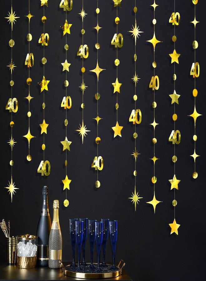 PinkBlume Gold 40th Birthday Number 40 Circle Dots Stars Metallic Hanging Bunting Banner for Women Men 40 Years - Image 1