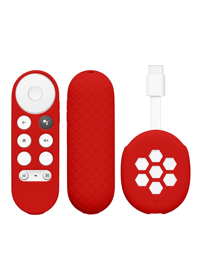 O Ozone Silicone Remote Cover Set Compatible with Google Chromecast 2020 4K, Anti-Slip Shockproof TV Set Top Box Sleeve Cover (Red) - Image 1