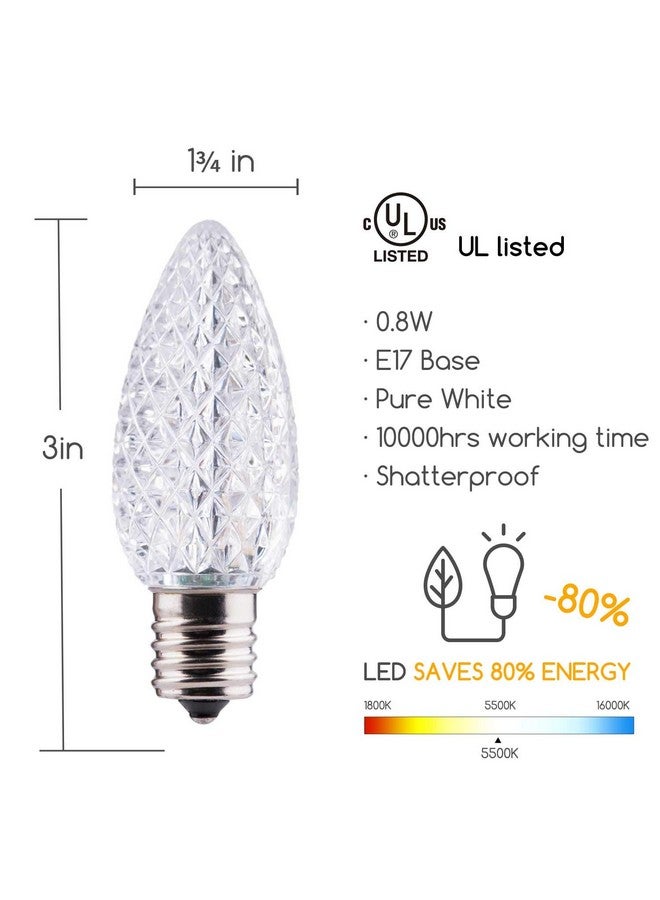 برايتاون عبوة من 25 لمبة إضاءة بديلة C9 LED لعيد الميلاد، لمبة LED C9 مقاومة للكسر لإضاءة سلسلة عيد الميلاد، قاعدة متوسطة E17، لمبات قابلة للتعتيم بدرجة تجارية، لون أبيض بارد - Image 3