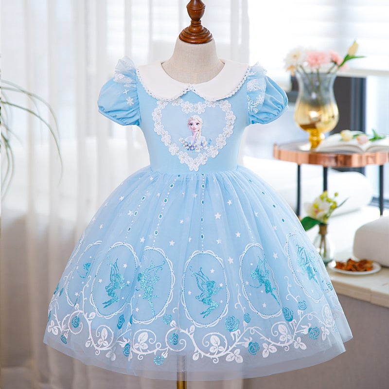 2023 Summer New Frozen Princess Aisha Dress Aisha Dress Short Sleeve Summer Love Yarn Dress - Image 1