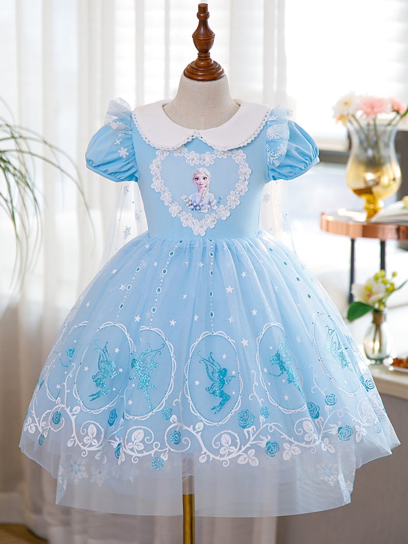 2023 Summer New Frozen Princess Aisha Dress Aisha Dress Short Sleeve Summer Love Yarn Dress - Image 2