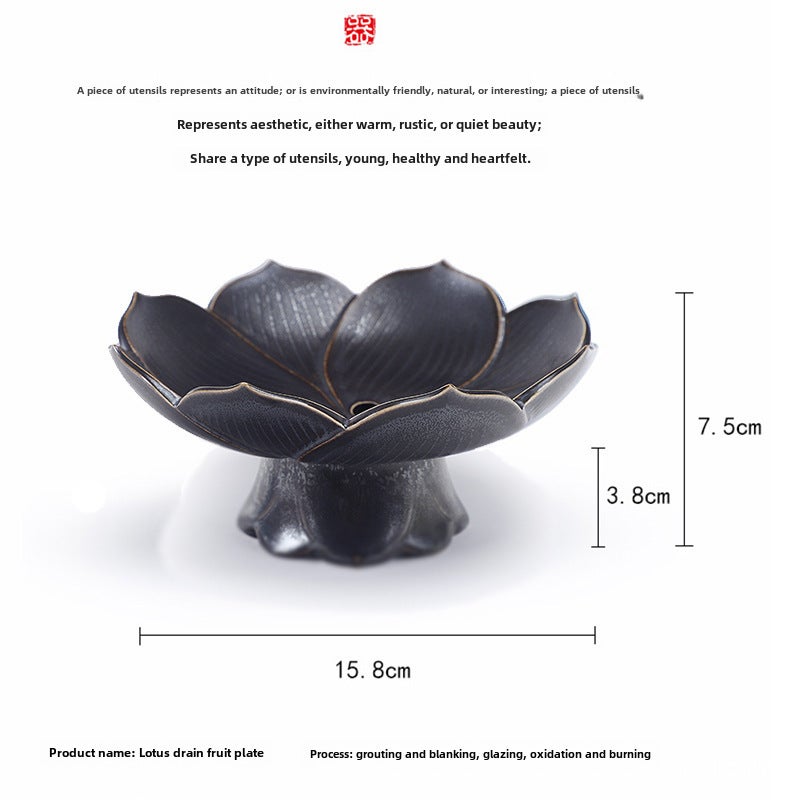 Drainable Ceramic High-foot Lotus Fruit Plate Creative Dried Fruit Plate Fruit Plate Chinese Tray Refreshment Tray Household Living RoomLotus drain fruit plate-Wujin Lotus drain fruit plate-Wujin 