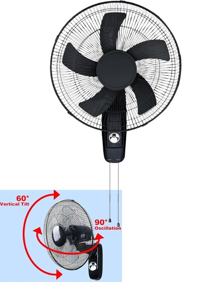 Wall Fan 16 inch 3 Speed with Oscillating & Overheat protected | Wall Mount Cooling Fan for Home Green House Work Room or Office Use (Black)
