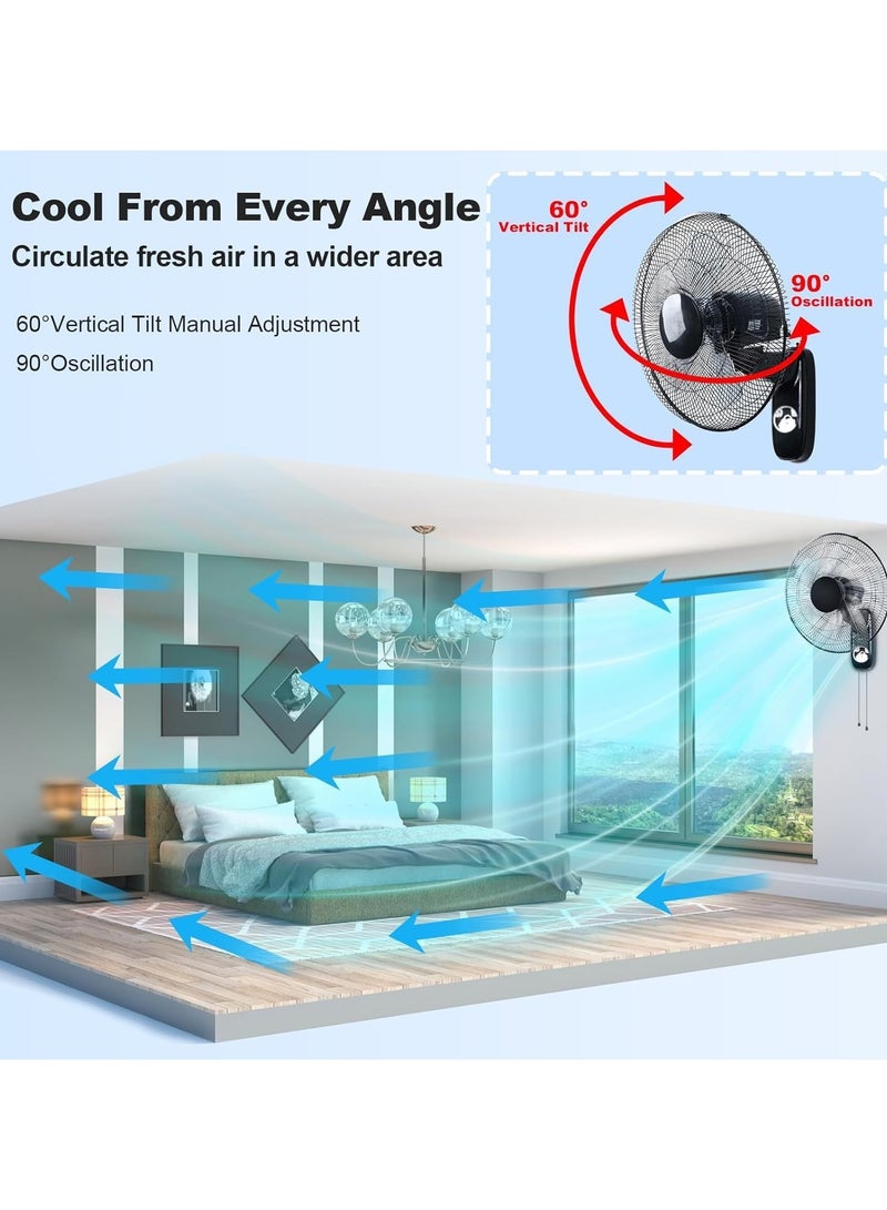 Wall Fan 16 inch 3 Speed with Oscillating & Overheat protected | Wall Mount Cooling Fan for Home Green House Work Room or Office Use (Black)  - Image 5