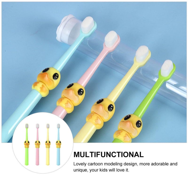 فرشاة أسنان يدوية كرتونية بشعيرات ناعمة مجموعة 4 قطع للأطفال من عمر 2 إلى 10 سنوات بمقابض ملونة للعناية بالفم - Image 4