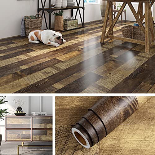 Livelynine 158x197 Wood Contact Paper for Floors Waterproof Renter Friendly Floor Peel and Stick Wood Planks for Walls Bathroom Vinyl Plank Flooring Roll Self Adhesive Vinyl Wrap for Countertops - Image 1