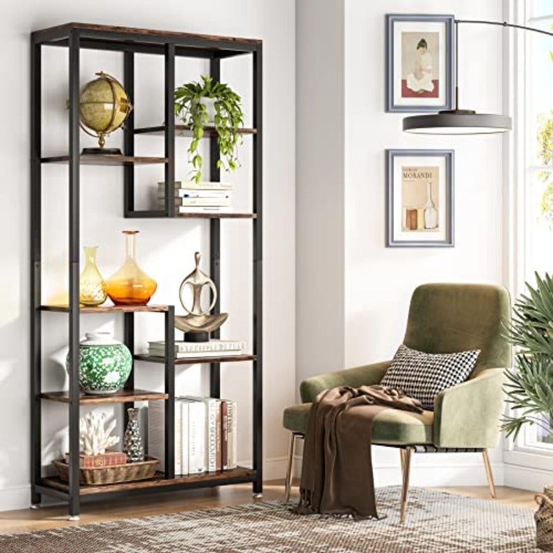 6-Tier Tall Bookshelf Bookcase Industrial 8-Shelf Open Bookcase Storage Display Book Shelves for Living Room Home Office - Image 3
